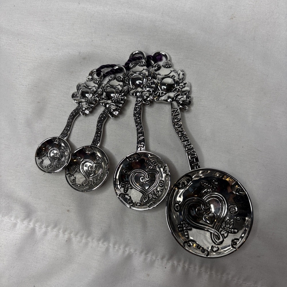 Ganz Pewter Tone Frog Measuring Spoons Set Of 4 Heart & Croak Whimsical Silver